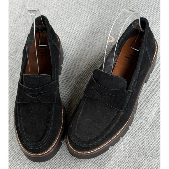 White Mountain Shoes - White Mountain Gunner Black Suede Lug Sole Penny Loafers Womens 6.5
